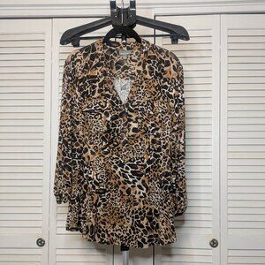 Roz & Ali sz: L. Leopard 3/4 Length Sleeve Blouse